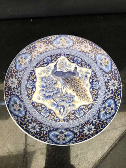 Stunning c1970s  Eiwa Kinsei,-  (Carefully Made by Eiwa Japan Peacock & Lotus Display Plate 21cm