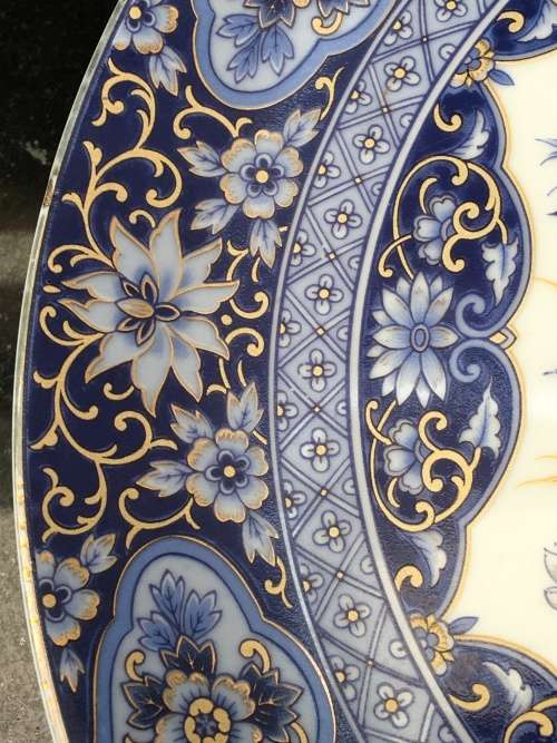 Stunning c1970s  Eiwa Kinsei,-  (Carefully Made by Eiwa Japan Peacock & Lotus Display Plate 21cm