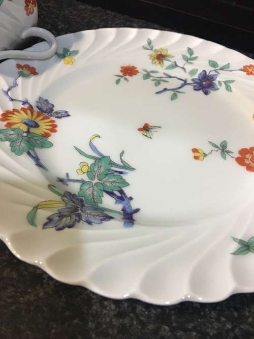 Stunning Rare c1962 Haviland France Lemoges Eggshell scalloped floral fine bone porcelain Trio