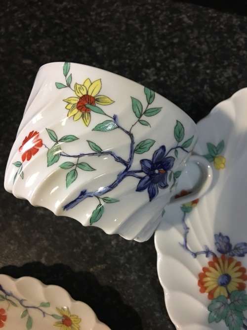 Stunning Rare c1962 Haviland France Lemoges Eggshell scalloped floral fine bone porcelain Trio
