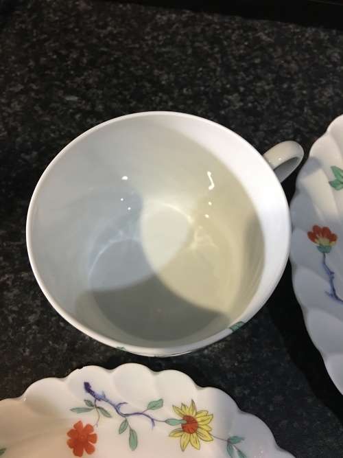 Stunning Rare c1962 Haviland France Lemoges Eggshell scalloped floral fine bone porcelain Trio