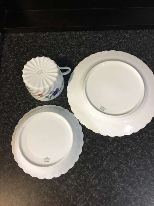 Stunning Rare c1962 Haviland France Lemoges Eggshell scalloped floral fine bone porcelain Trio