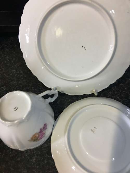 Absolutely Beautiful Antique Fine Raised Porcelain Petite Victorian Style Rose Bouquet Tea Trio