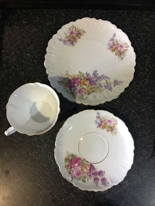 Absolutely Beautiful Antique Fine Raised Porcelain Petite Victorian Style Rose Bouquet Tea Trio