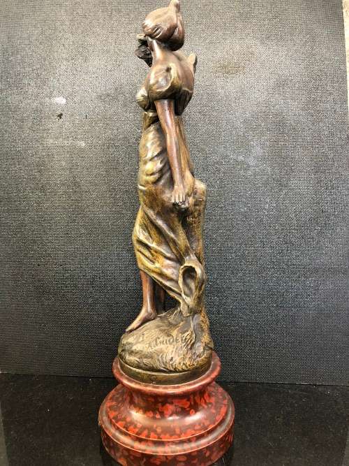 STUNNING ANTIQUE AFTER MOREAU BRONZED SPELTER FIGURINE SIGNED A. CADET TITLED "AUTOMNE" c1900's