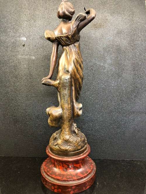 STUNNING ANTIQUE AFTER MOREAU BRONZED SPELTER FIGURINE SIGNED A. CADET TITLED "AUTOMNE" c1900's