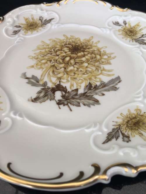 Ultra Rare Hutschenreuther Selbe Bavaria Germany US Zone 3 piece Brown & Gold Scallop Tea Cup