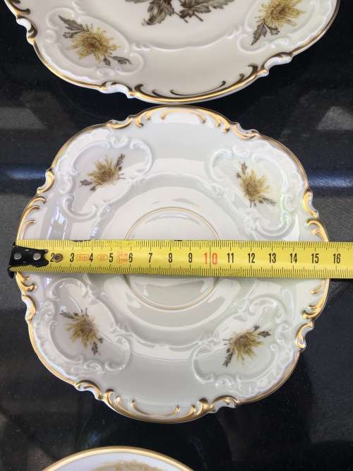 Ultra Rare Hutschenreuther Selbe Bavaria Germany US Zone 3 piece Brown & Gold Scallop Tea Cup