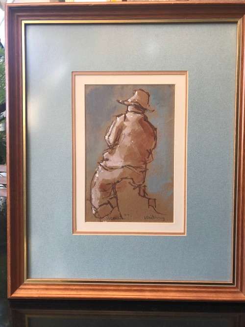 INVESTMENT ART~ HENNIE NIEMANN (1941 -) WAITING, MIXED MEDIA ON PAPER, SIGNED, TITLED AND DATED 1987