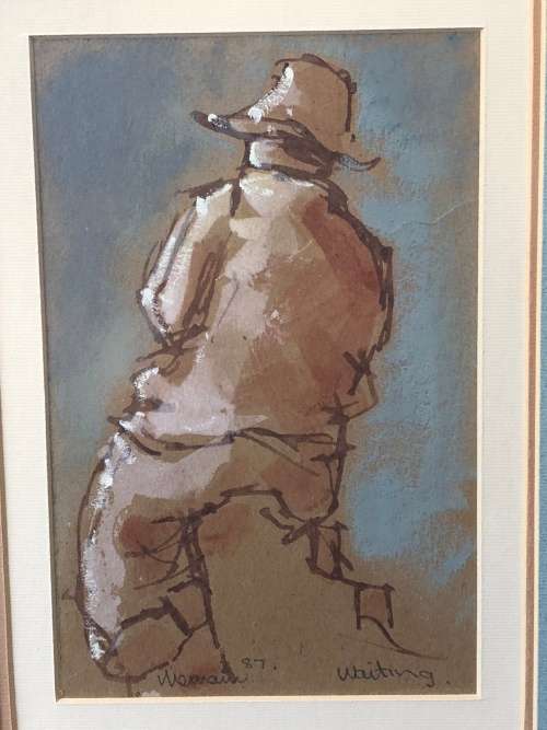 INVESTMENT ART~ HENNIE NIEMANN (1941 -) WAITING, MIXED MEDIA ON PAPER, SIGNED, TITLED AND DATED 1987