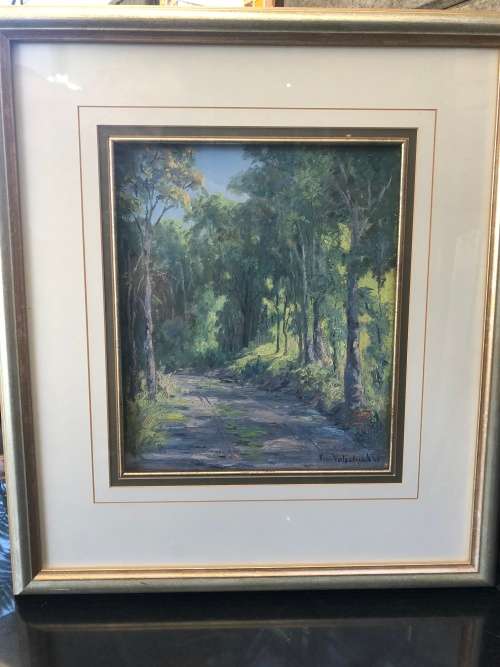 INVESTMENT ART~ VERA VOLSCHENK (1899-1987) - ROAD THROUGH TREES - OIL ON BOARD DATED 1948