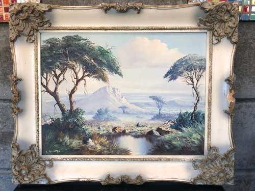 INVESTMENT ART~ LES ALBERTYN - SOUTH AFRICAN ARTIST(1931-2011) FRAMED OIL ON BOARD LANDSCAPE