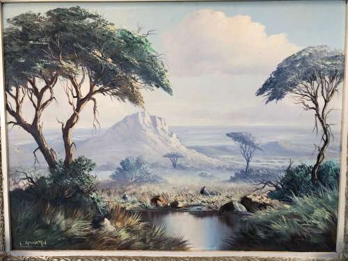 INVESTMENT ART~ LES ALBERTYN - SOUTH AFRICAN ARTIST(1931-2011) FRAMED OIL ON BOARD LANDSCAPE