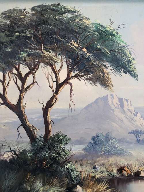INVESTMENT ART~ LES ALBERTYN - SOUTH AFRICAN ARTIST(1931-2011) FRAMED OIL ON BOARD LANDSCAPE
