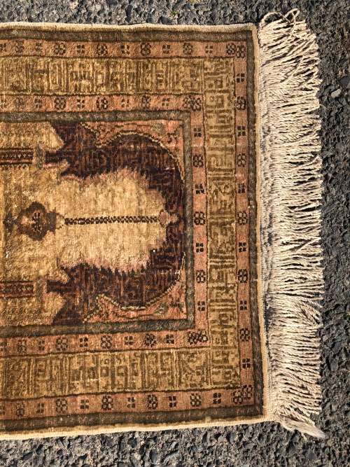 WOW !!! RARE ANTIQUE PURE WOOL HAND KNOTTED ARDABIL PERSIAN PRAYER RUG 930 X 580mm