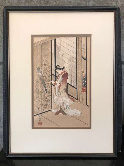 WOW !!! ORIGINAL JAPANESE UKIYO-e WOODBLOCK BY SATO NORIKIYO (1118 - 1190) TITLED "THE GAY QUATERS"
