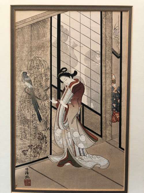WOW !!! ORIGINAL JAPANESE UKIYO-e WOODBLOCK BY SATO NORIKIYO (1118 - 1190) TITLED "THE GAY QUATERS"