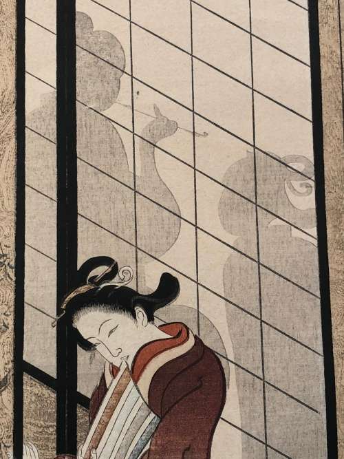 WOW !!! ORIGINAL JAPANESE UKIYO-e WOODBLOCK BY SATO NORIKIYO (1118 - 1190) TITLED "THE GAY QUATERS"