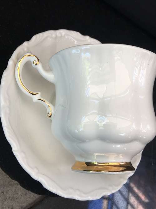 Absolutely Beautiful c1966 Royal Albert Bone China Paragon CHARM White and Gold Gilt Duo