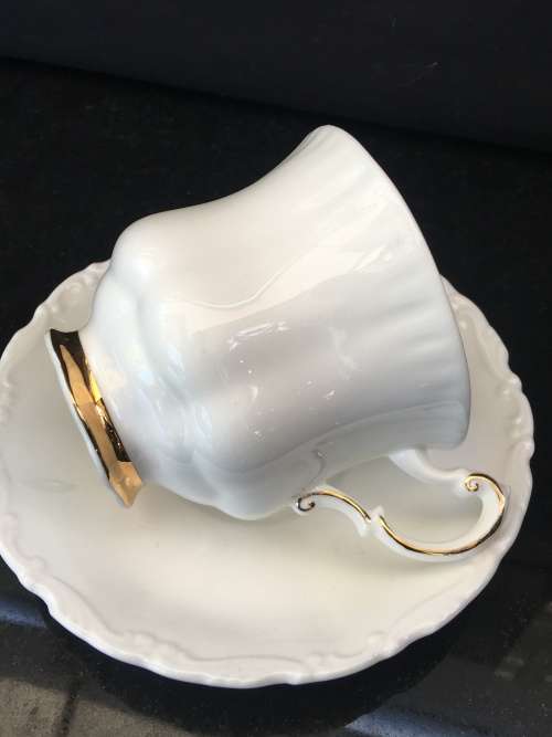 Absolutely Beautiful c1966 Royal Albert Bone China Paragon CHARM White and Gold Gilt Duo