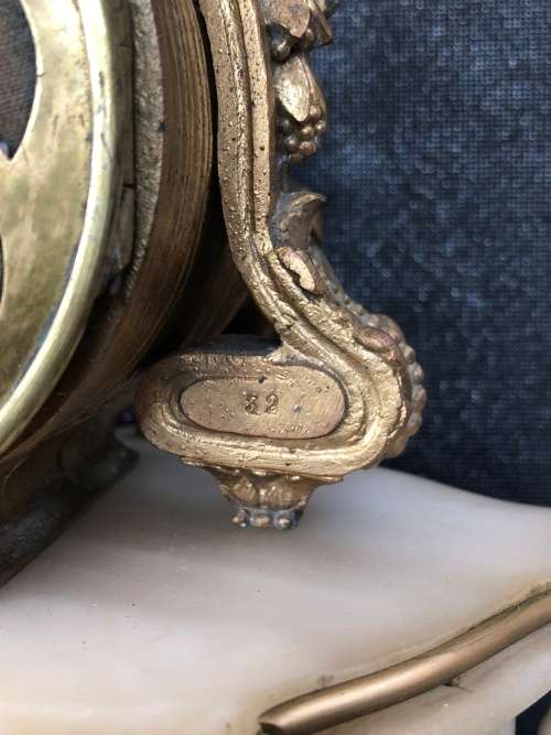 FANTASTIC FRENCH MARBLE AND GILDED BRONZE FIGURAL MANTLE CLOCK WITH KEY WORKING 100%