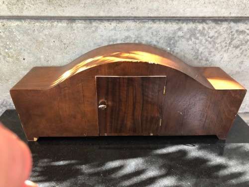 WOW !!! LARGE WOOD CASED ART DECO TRIPLE CHIME MANTLE CLOCK - WORKING BUT NO KEY