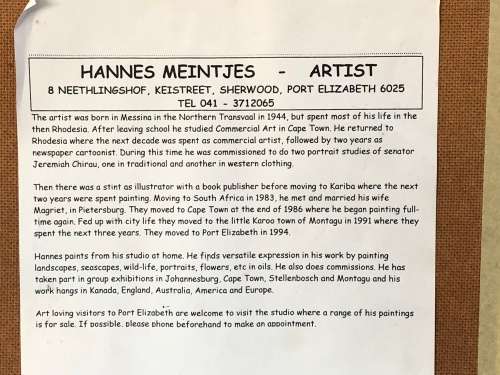HIGH INVESTMENT ART !!! - FAMOUS SA ARTIST HANNES MEINTJIES (1944 - 2015) ORIGINAL OIL ON BOARD