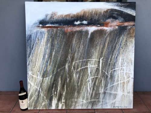 INVESTMENT ART~ LYNETTE TEN KROODEN - SOUTH AFRICAN ARTIST(1955 - ) UNFRAMED OIL ON CANVAS 1m X 1m