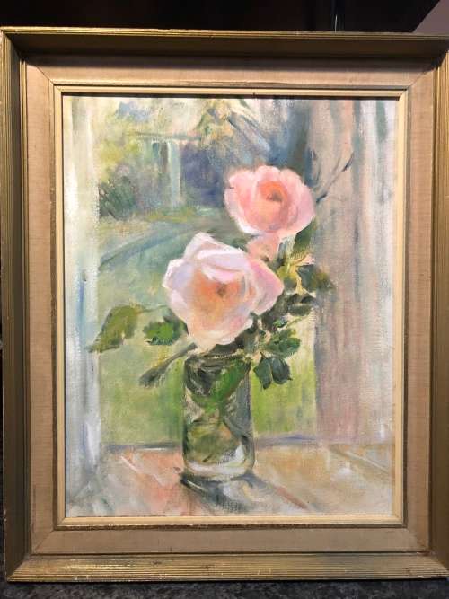WOW !!! BEAUTIFUL FRAMED ORIGINAL OIL ON CANVAS STILL LIFE OF FLOWERS - UNKNOWN ARTIST