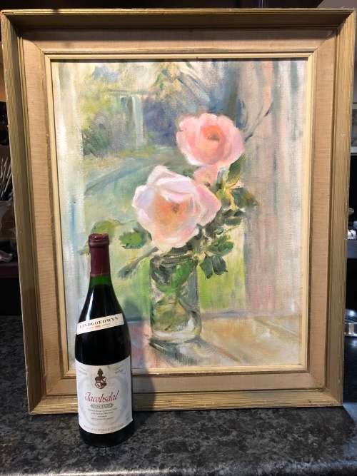 WOW !!! BEAUTIFUL FRAMED ORIGINAL OIL ON CANVAS STILL LIFE OF FLOWERS - UNKNOWN ARTIST