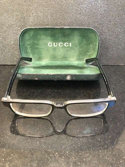 Genuine Gucci 135 GG1180 MH9 Black and Clear Glasses With a Vintage Leather Gucci Glasses Case