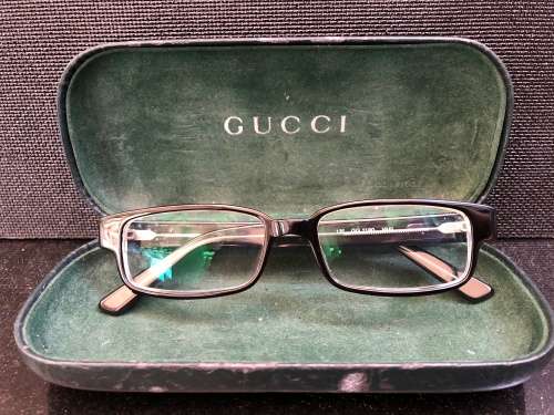 Genuine Gucci 135 GG1180 MH9 Black and Clear Glasses With a Vintage Leather Gucci Glasses Case