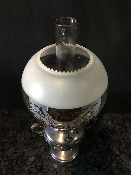 WOW !!! STUNNING ANTIQUE SILVER PLATED OIL LAMP BY JAMES DIXON & SONS circa 1920's  WORKING 100%