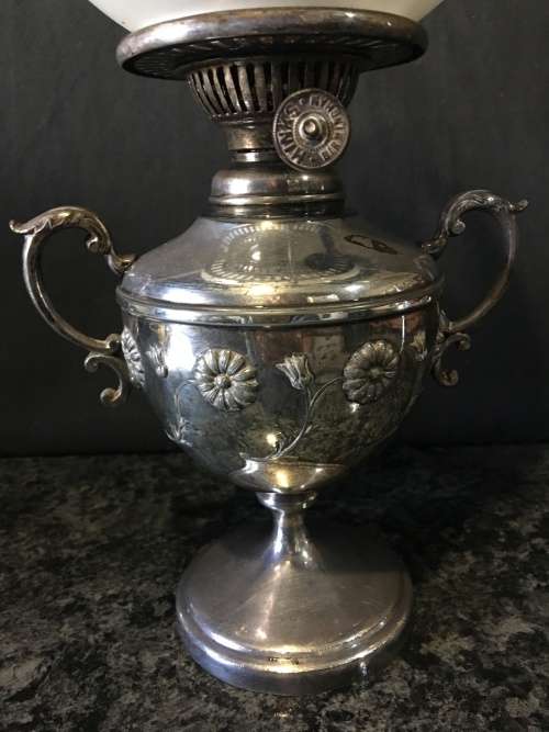 WOW !!! STUNNING ANTIQUE SILVER PLATED OIL LAMP BY JAMES DIXON & SONS circa 1920's  WORKING 100%