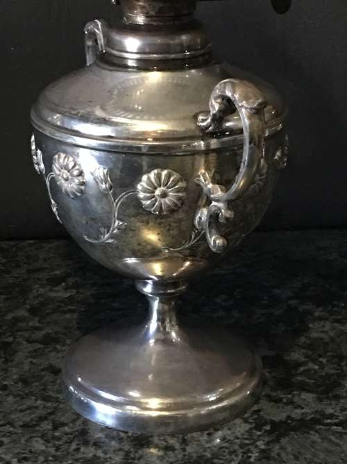 WOW !!! STUNNING ANTIQUE SILVER PLATED OIL LAMP BY JAMES DIXON & SONS circa 1920's  WORKING 100%