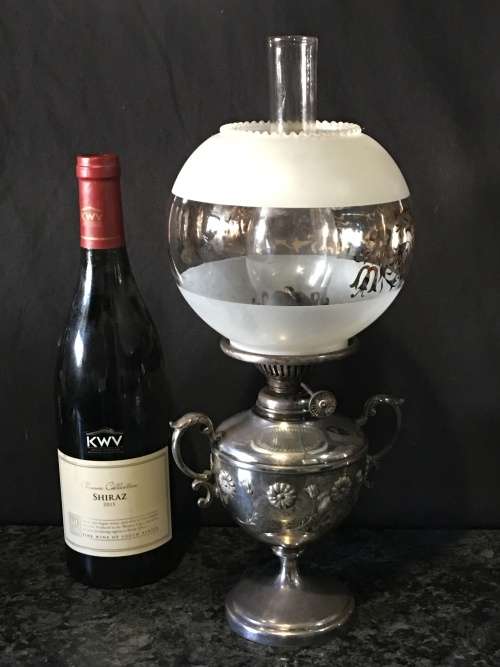 WOW !!! STUNNING ANTIQUE SILVER PLATED OIL LAMP BY JAMES DIXON & SONS circa 1920's  WORKING 100%