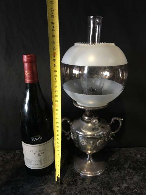 WOW !!! STUNNING ANTIQUE SILVER PLATED OIL LAMP BY JAMES DIXON & SONS circa 1920's  WORKING 100%