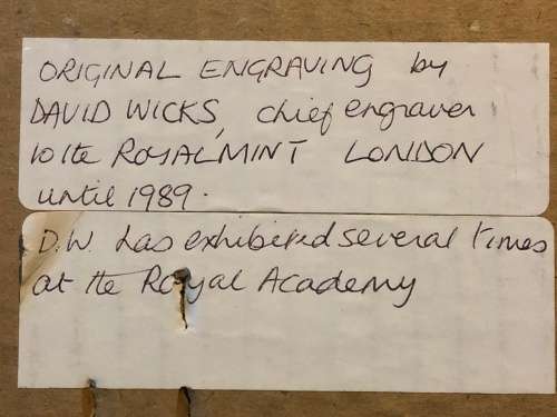 WOW !!! ORIGINAL DAVID WICKS ENGRAVING - CHIEF ENGRAVER TO THE ROYAL MINT TILL 1989