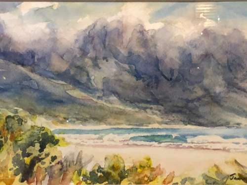 WOW !!! JAMES YOUNG ORIGINAL WATERCOLOR OF "THE 12 APOSTLES" CAPE TOWN - SIGNED AND FRAMED