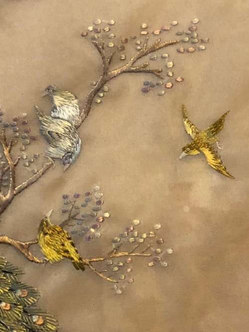 WOW !!! STUNNING LARGE CHINESE SILK EMBROIDERY FRAMED WITH CALLIGRAPHY