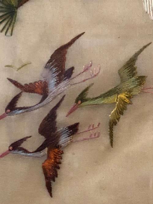 WOW !!! STUNNING LARGE CHINESE SILK EMBROIDERY FRAMED WITH CALLIGRAPHY