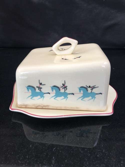 Beautiful c1940s Circus by Beswick England Porcelain Cheese/Butter Dish.