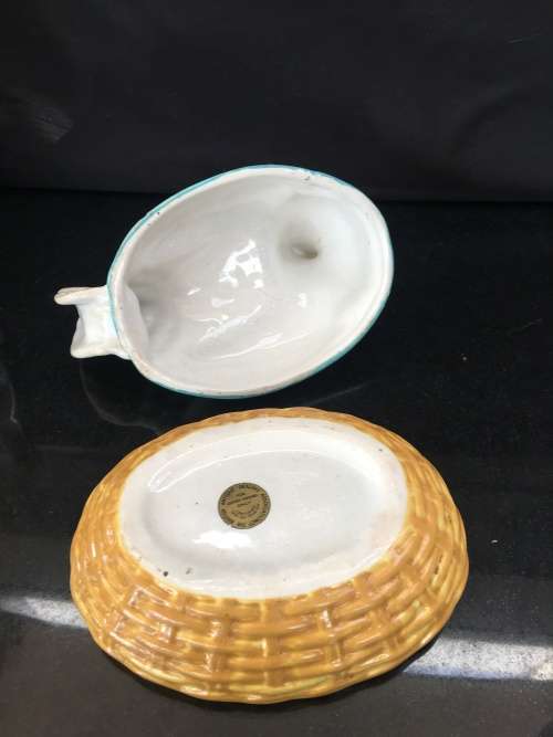 Antique Porcelain Chicken Dish with over 100 years "The British Antique Association Sticker on Base