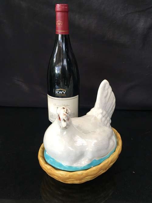 Antique Porcelain Chicken Dish with over 100 years "The British Antique Association Sticker on Base