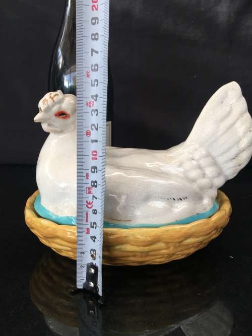 Antique Porcelain Chicken Dish with over 100 years "The British Antique Association Sticker on Base