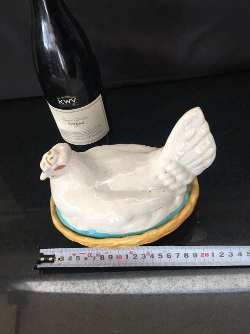 Antique Porcelain Chicken Dish with over 100 years "The British Antique Association Sticker on Base