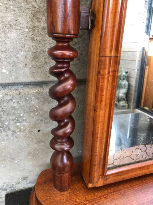 WOW !!! LATE 1800's VICTORIAN MAHOGANY SWIVEL SHAVING MIRROR WITH BARLEY TWIST SUPPORTS