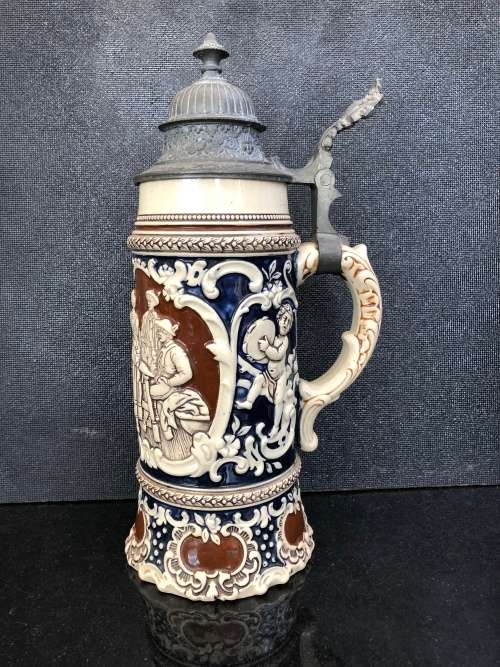 WOW !!! FANTASTIC GERMAN BEER STEIN WITH A PEWTER LID - HEAVY BOY - NO MUSIC BOX