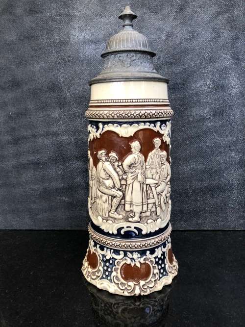 WOW !!! FANTASTIC GERMAN BEER STEIN WITH A PEWTER LID - HEAVY BOY - NO MUSIC BOX