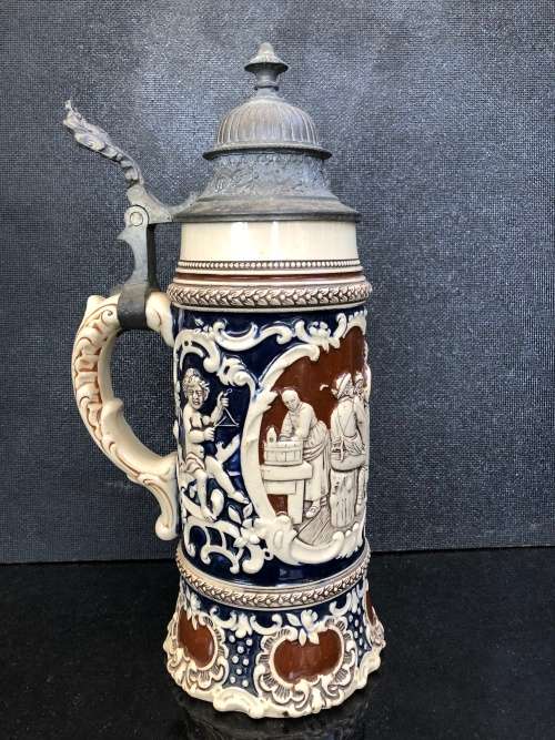 WOW !!! FANTASTIC GERMAN BEER STEIN WITH A PEWTER LID - HEAVY BOY - NO MUSIC BOX